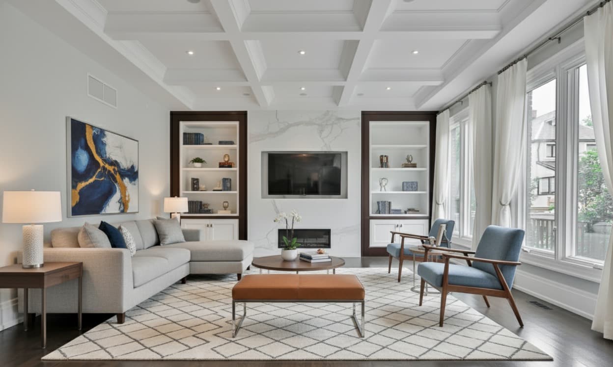 AI-staged living room with shoppable furniture